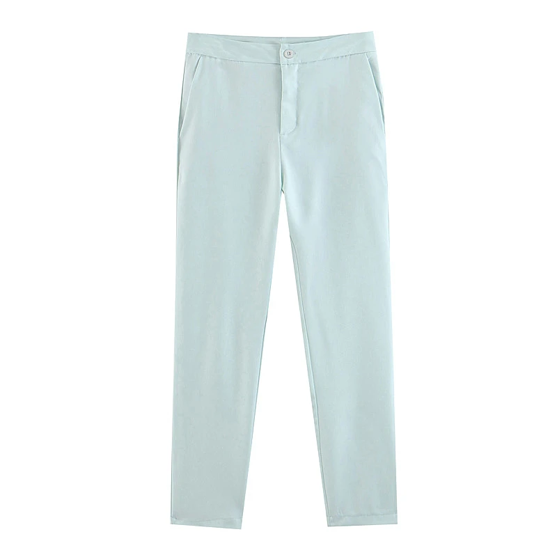 mint green Tangada женские брюки с высокой талией голубые брюки синие брюки мятные брюки зауженные брюки укороченные брюки брючный костюм SL318 - Цвет: mint green