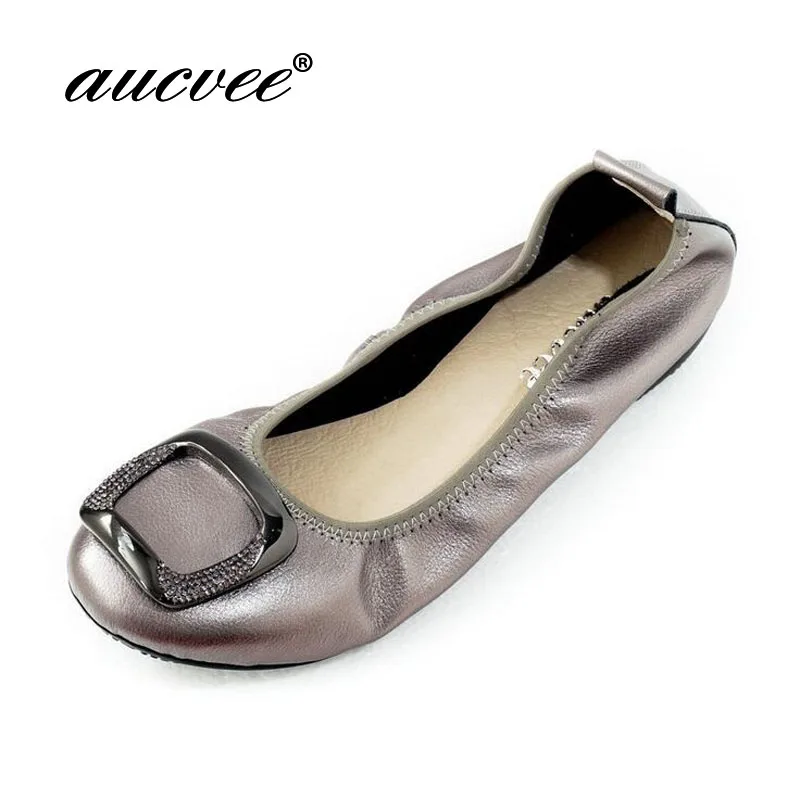 

aucvee New Genuine Leather Soft Bottom Women shoes Big Size Flat Heel Shoes Women Casual Shoes Comfortable Ballet Flats V036-2
