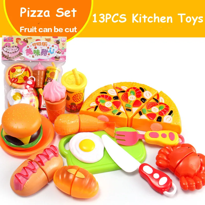pizza set 13 шт. DIY ролевые игры детские Кухня пластик еда игрушка набор пособия по кулинарии резка фрукты овощи Развивающие игрушки для детей - Цвет: pizza set