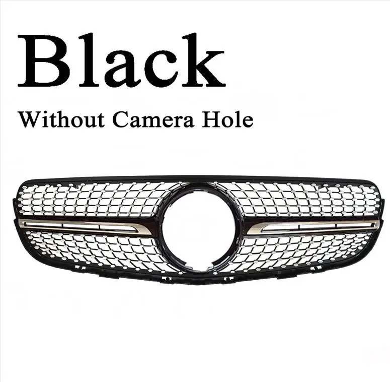 Without Hole Black Подходит для Mercedes Benz W253 GLC спортивный Алмазный Стиль передняя решетка черный серебристый GLC200/250 - Цвет: Without Hole Black