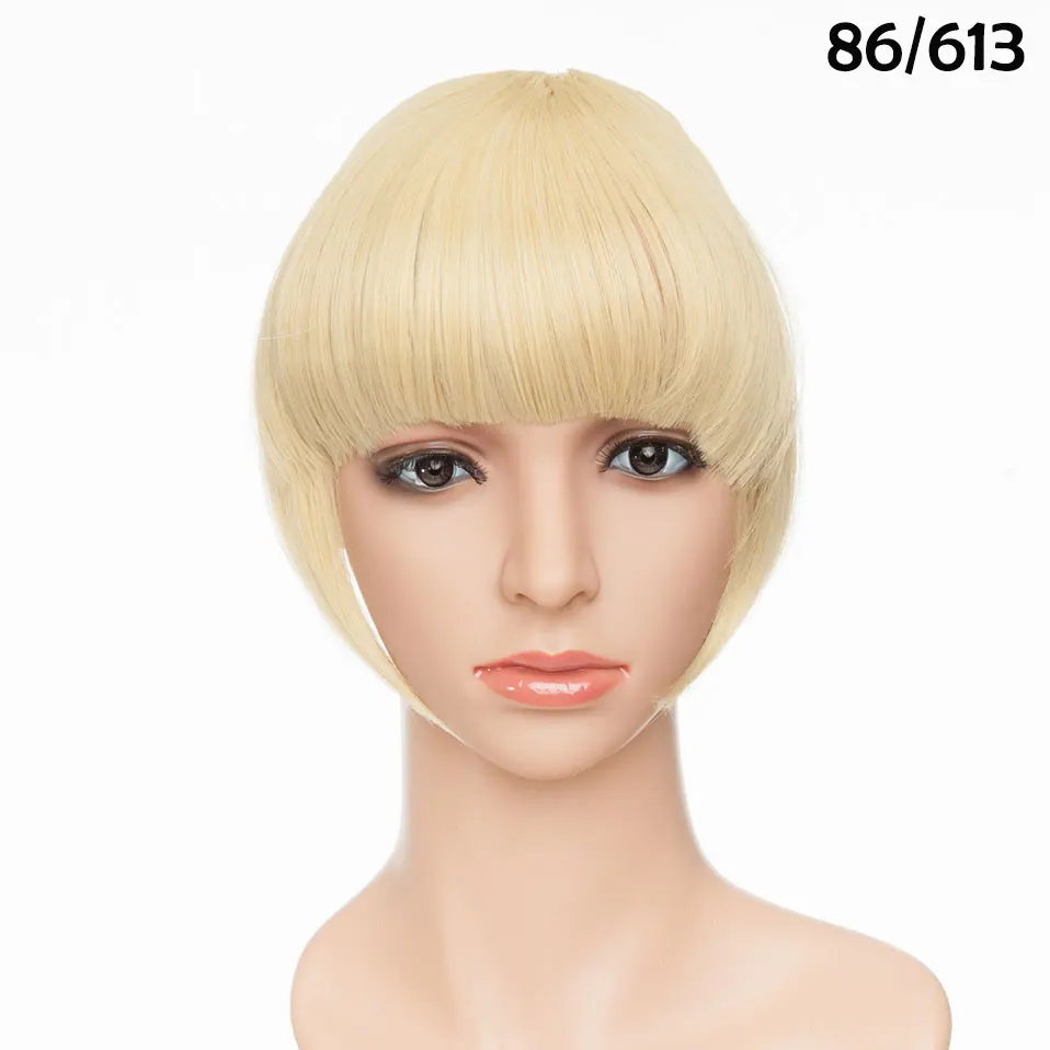 gold mix bleach blon SNOILITE, накладные волосы на заколках с челкой, 14 видов цветов, черный, коричневый, тупые челки, синтетический поддельный парик с челкой для женщин - Цвет: gold mix bleach blon