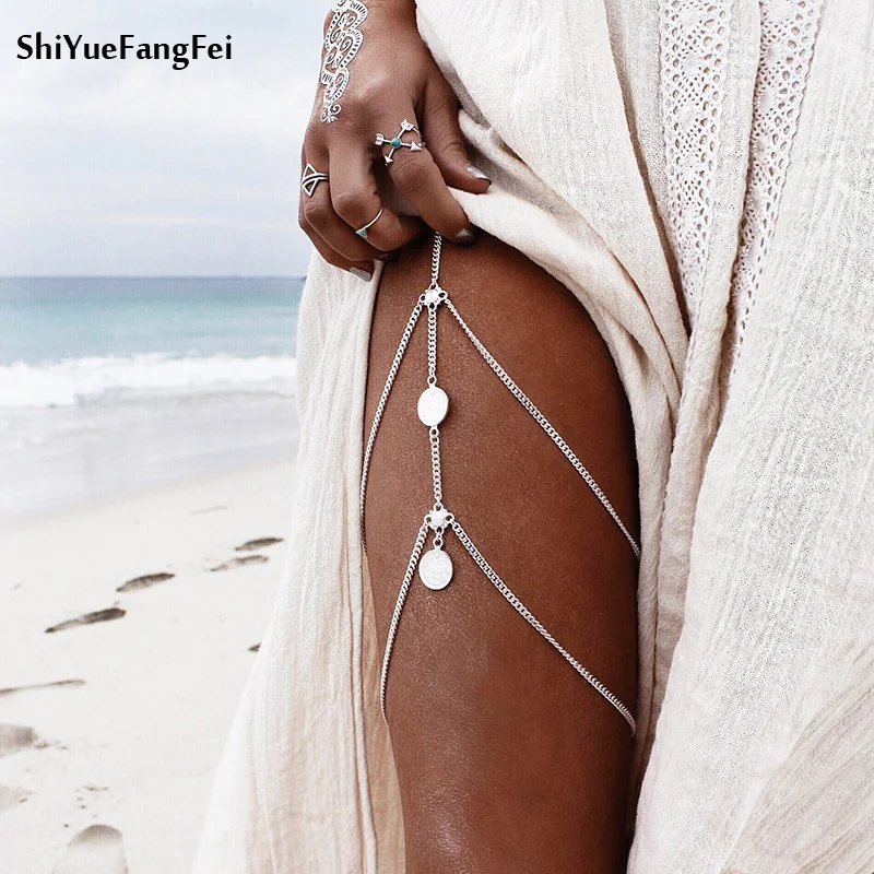 Shiyuefangfei Retro Gothic Punk Exaggerated Sexy Street Chain Fringed Multi - Storey Coin Legs Summer Beach Jewelry | Украшения и