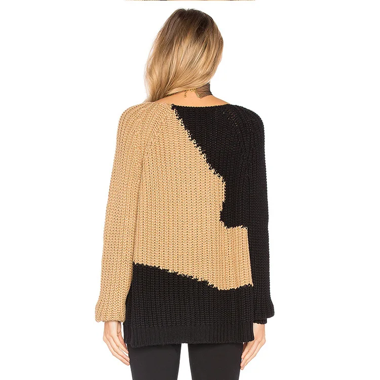 YYFS Women V-neck Sweaters Autumn Winter 2017 Pull Jumpers Patchwork Color Oversize Loose Casual Knitted Long Sleeve Sweater | Женская