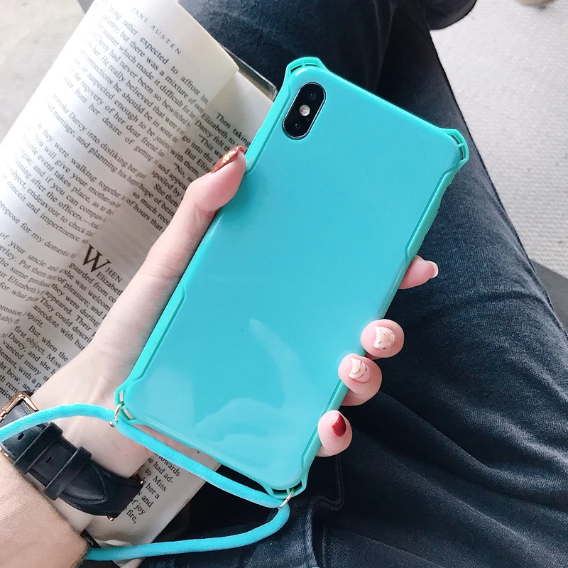Простой чехол карамельного цвета для iPhone 11 Pro XS MAX X XR 8 7 6 S Plus сплошной цвет Пластиковый ударопрочный Твердый чехол с плечевым ремнем