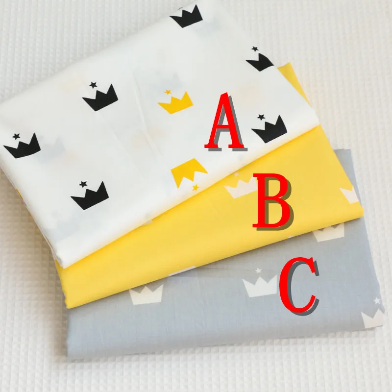 Желтая серая хлопковая ткань с принтом короны из Твила для рукоделия шитье