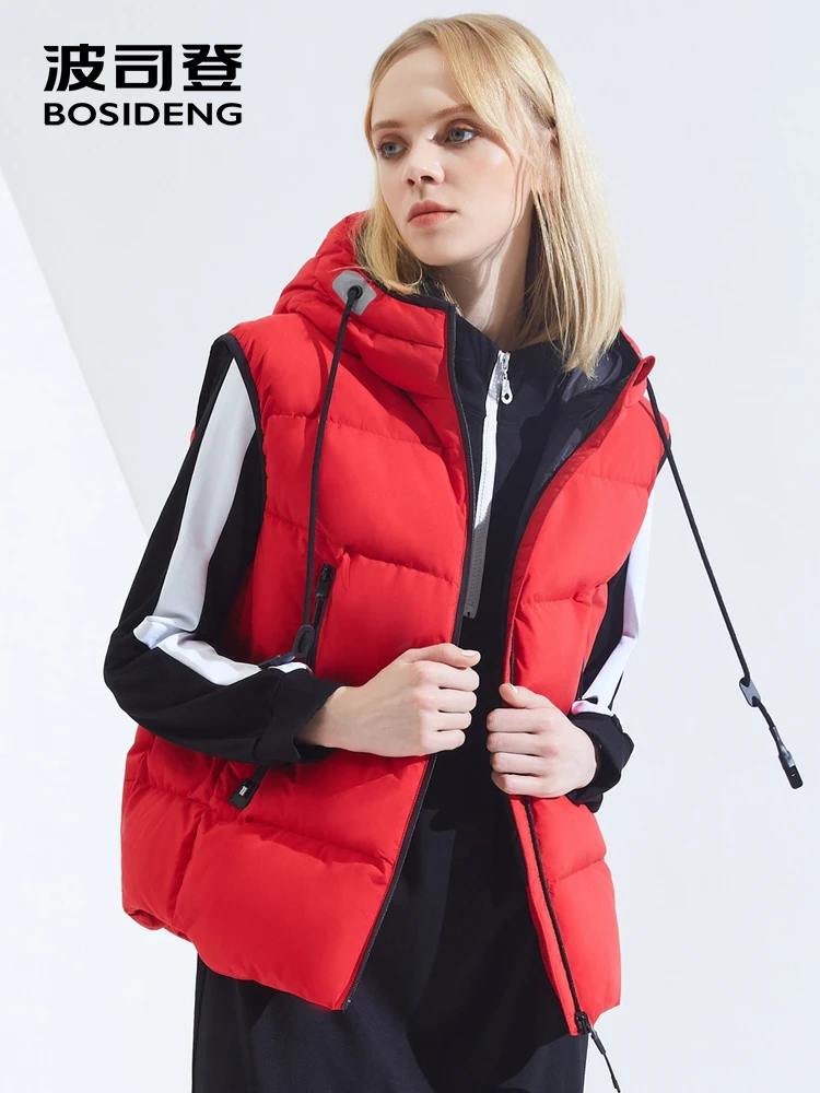 BOSIDENG пуховой жилет для женщин с капюшоном короткий легкий спортивный модный