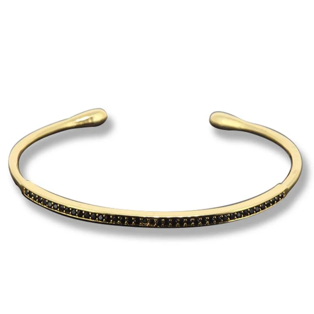 Famous Brand Anil Arjanda Women Bangles Micro Pave Black CZ &amp 24k Gold Cuff Open Bangle Bracelets For Men | Украшения и