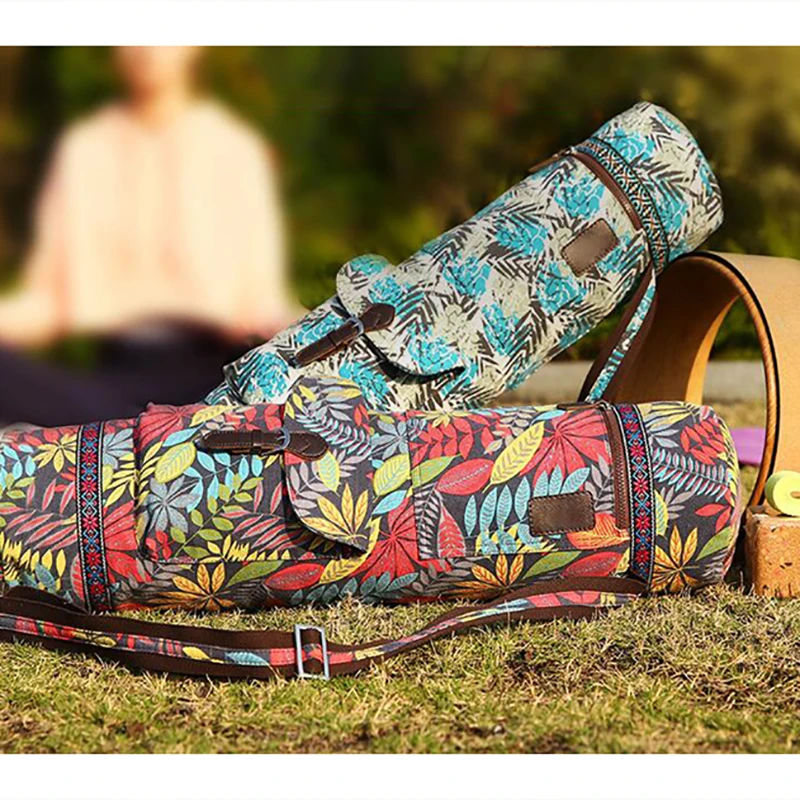 

Yoga Mat Gym Sports Bag with Side Pockets Waterproof Carrier Durable Canvas Cotton Yoga Backpack Carry Strap Drawstring Outdoor