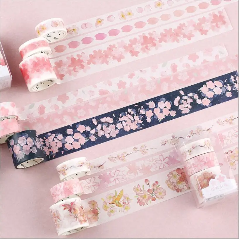 3 шт./лот декоративная клейкая лента с рисунком розовой сакуры маскирующая Васи