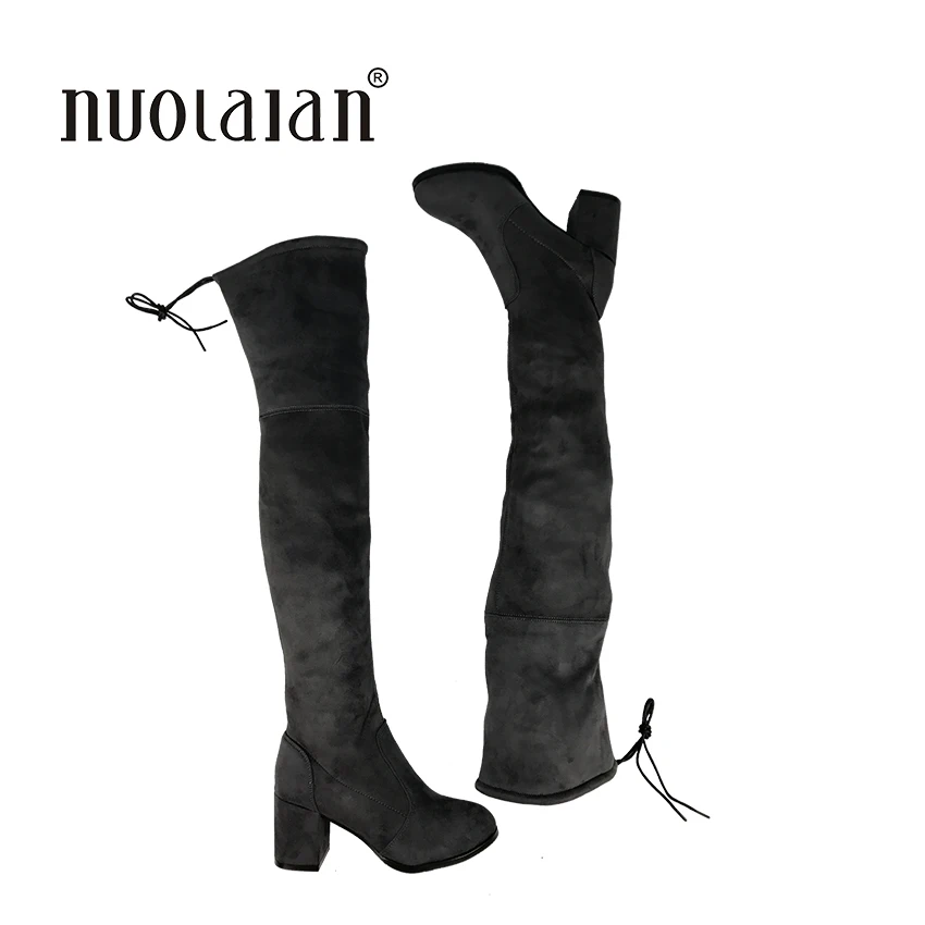 Женские высокие сапоги выше колена на высоком каблуке с мехом женские для осени и