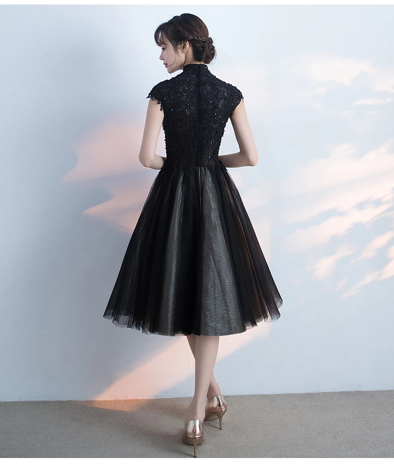 Robe de soiree черный воротник-стойка вечернее платье с бисером и вечерние платья C аппликацией Выпускные платья на заказ