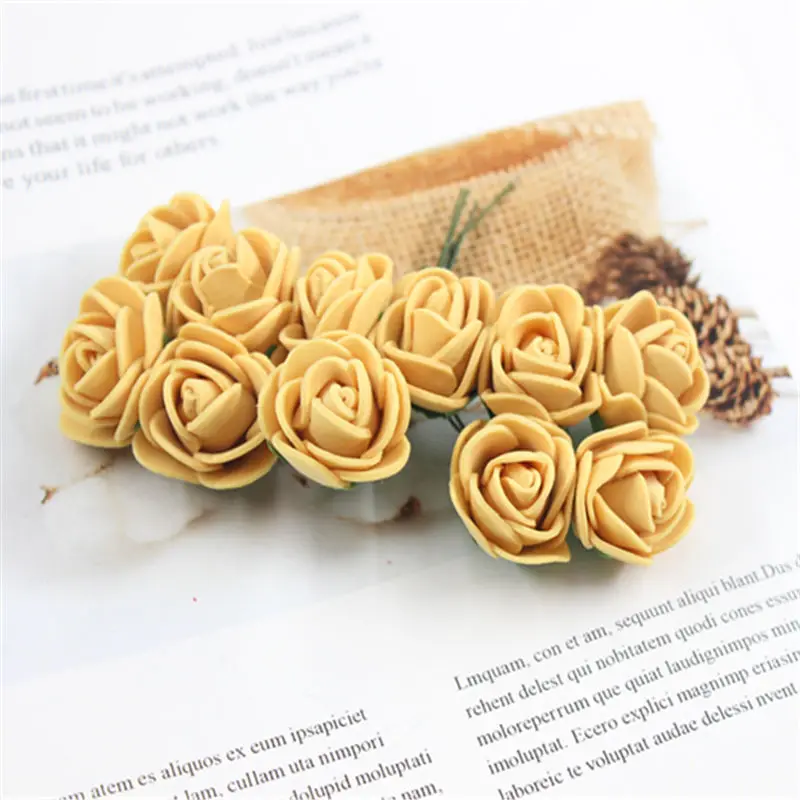 Beige 12 шт./лот имитация мини розы искусственный цветок Пена Цветок diy цветок шар головной убор в форме гирлянды свадебные украшения Свадебные цветы - Цвет: Beige