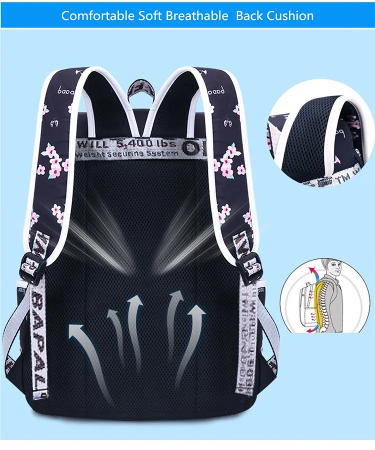 OKKID pink flower school backpack for girls women travel laptop backpack usb charging backpacks for children student schoolbag