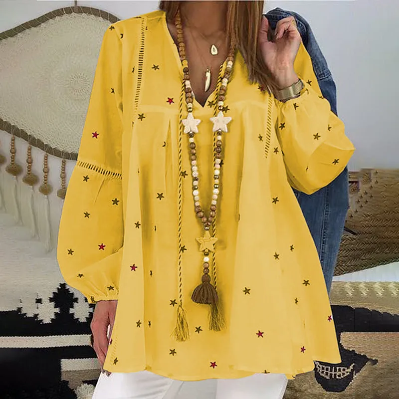 

White Elegant Ruffles Lantern Sleeve Women's Blouse Boho Printed Tops Female Blusa 2021 Spring Summer Lady Blouses Plus Size 4XL