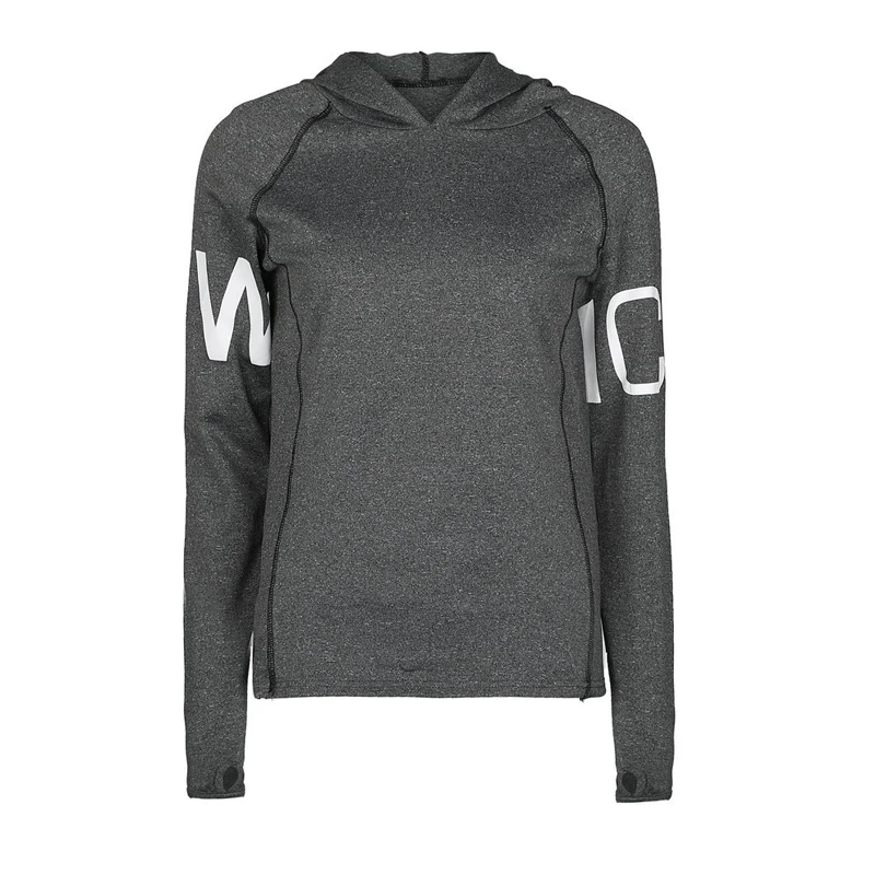 

Популярная женская спортивная рубашка с капюшоном и надписью, быстросохнущая дышащая рубашка для йоги с длинными рукавами, женская одежда ...