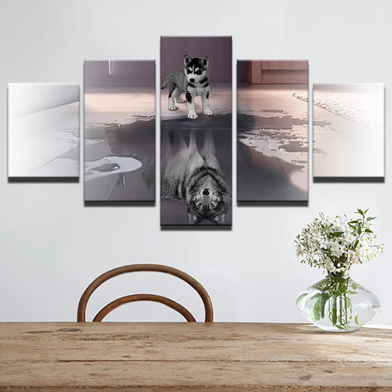 HD с холсты для рисования большое животное собака Декор дома Wall Art 5 Панель волк