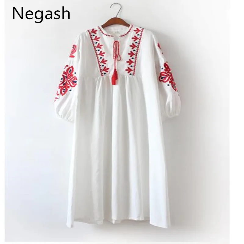 Женское платье с вышивкой Negash весенне осеннее в национальном стиле высокое