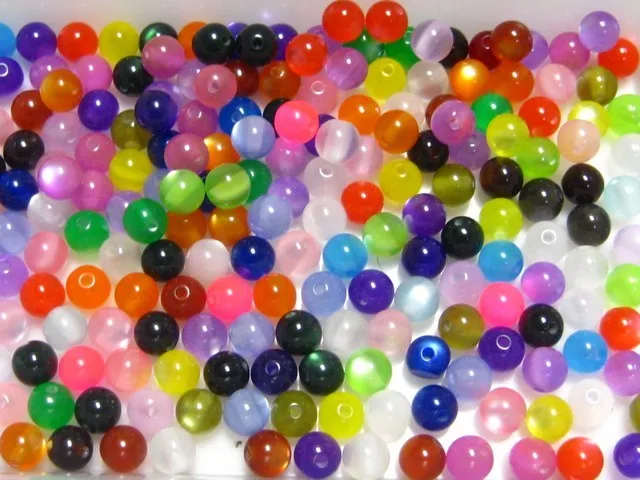 

100 Mixed Color Acrylic Cats eye Round Beads 10mm