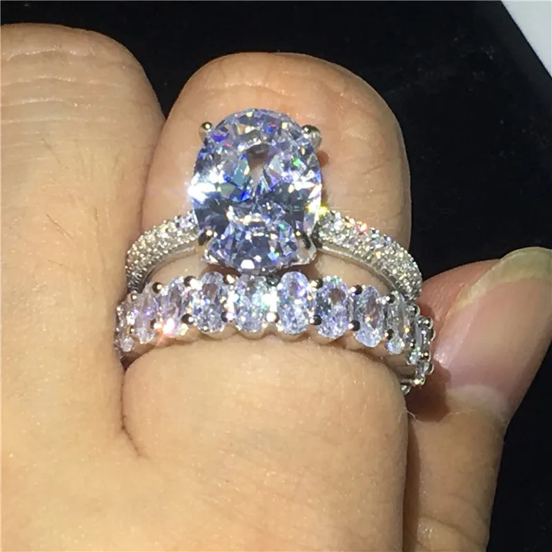 Luxury ring Bridal sets 100% Soild 925 Sterling silver Oval AAAA cz Engagement Wedding Band Rings for women Jewelry | Украшения и