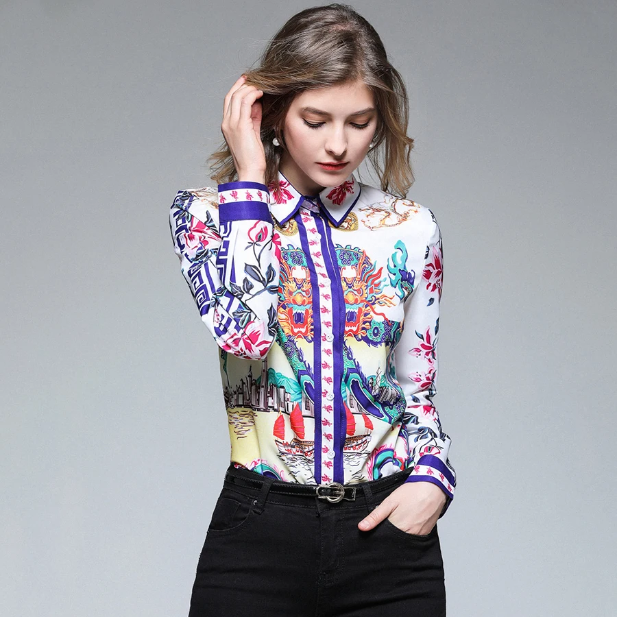 Дизайнерские женские топы для подиума 2018 Осенняя модная винтажная блузка с