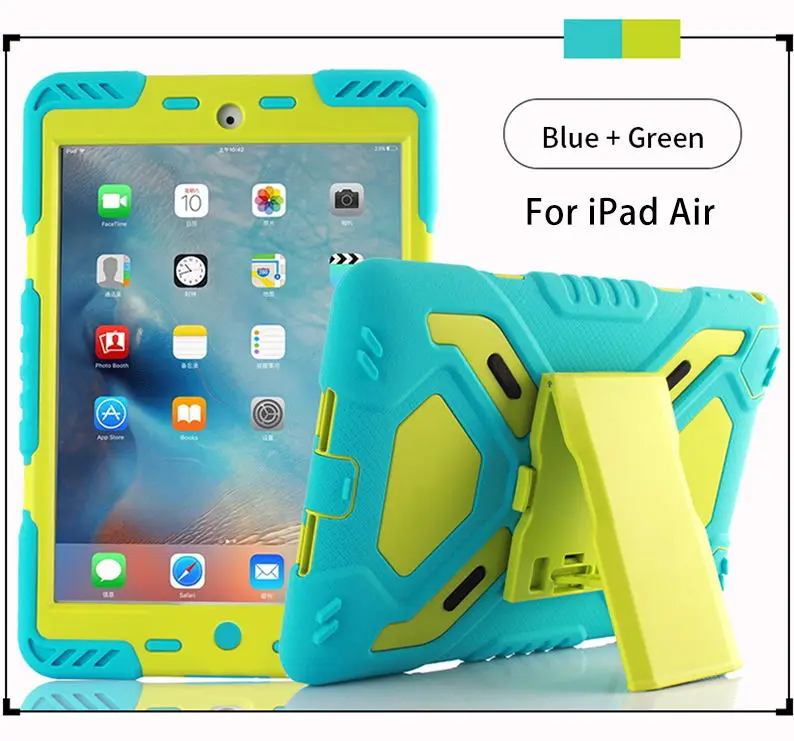 For iPad Air Green Противоударный сверхпрочный чехол для нового iPad Pro 9,7 детский безопасный Чехол-подставка для iPad Air 1 2 силиконовый чехол оболочка - Цвет: For iPad Air Green