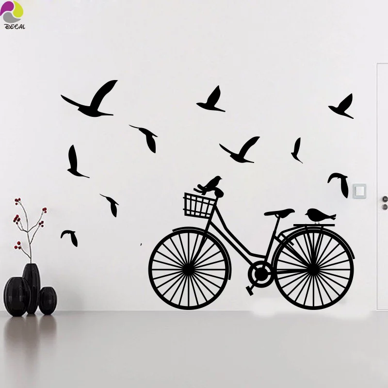 Велосипед с Наклейка Настенная птицей гостиная детская комната велосипед птица