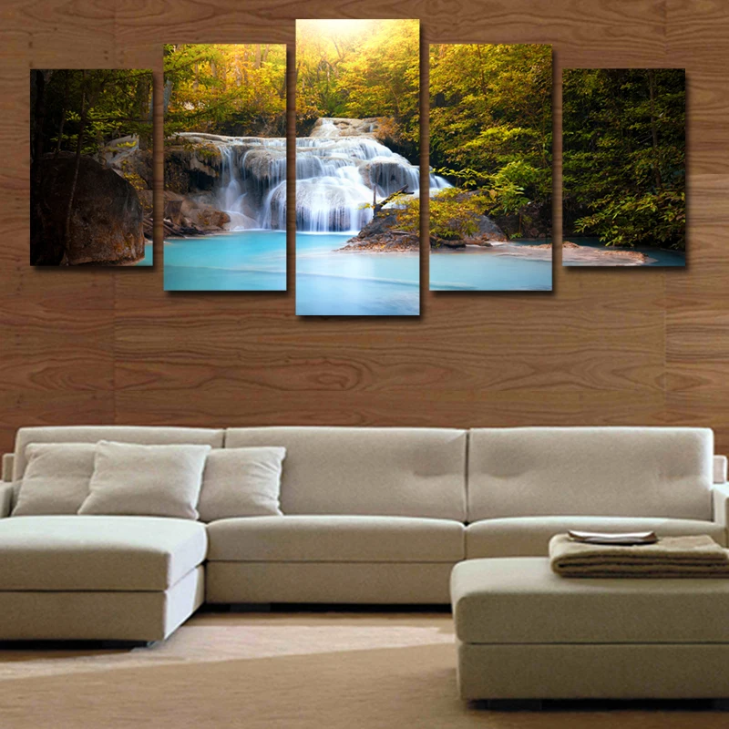 5 Шт. (Без Рамки) синий Водопад Озеро Аватар для Печати Живопись На Холсте Wall Art Home