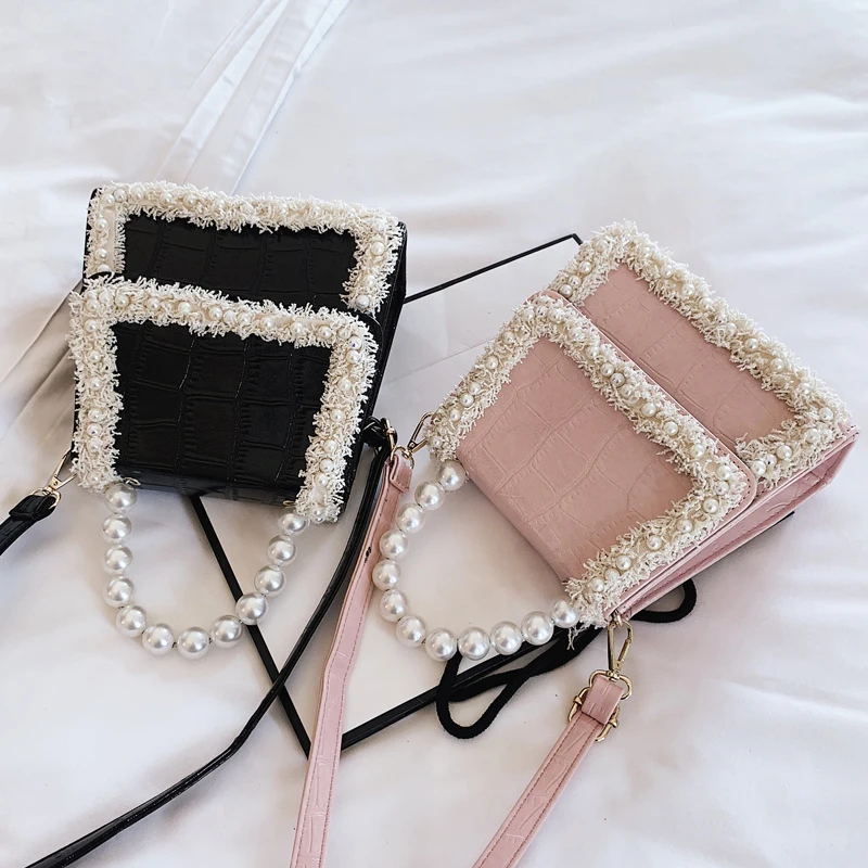 Хорошее качество жемчужная ручка камень узор искусственная кожа женская сумка