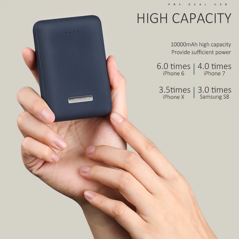 USAMS Ultra mini Light 10000 mah power Bank Dual USB портативный внешний аккумулятор для iPhone X ~ 5