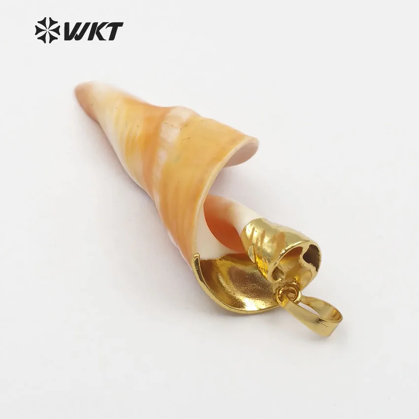 

WT-JP066 WKT Gold Capped Healing Wild Coast Jewelry Cute Torch Shape Sea Shell Pendant Necklace Romantic Gift For Women