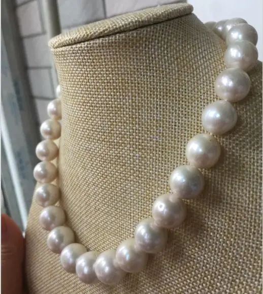 huge12-14MM ROUND SOUTH SEA WHITE PEARL NECKLACE 18INCH 14K | Necklaces