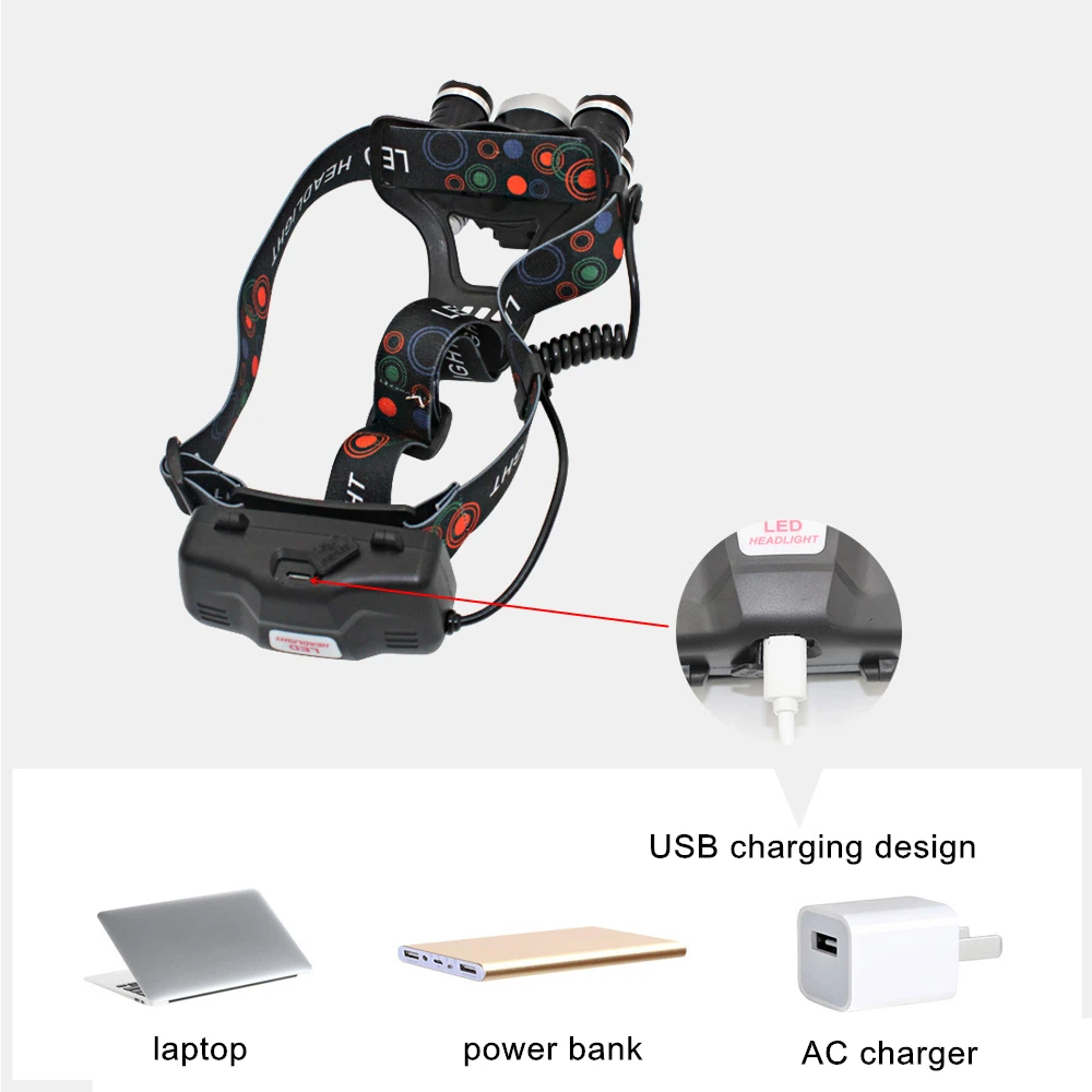Налобный фонарь T6 Q5 5 светодиодный зарядка через USB | Лампы и освещение