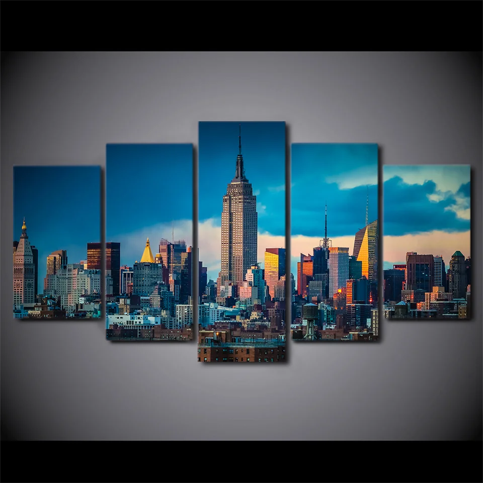 

Modern Painting Print 5 Panels City Sightseeing Painting Canvas Print Wall Art Picture Home Decor Modern city HD picture