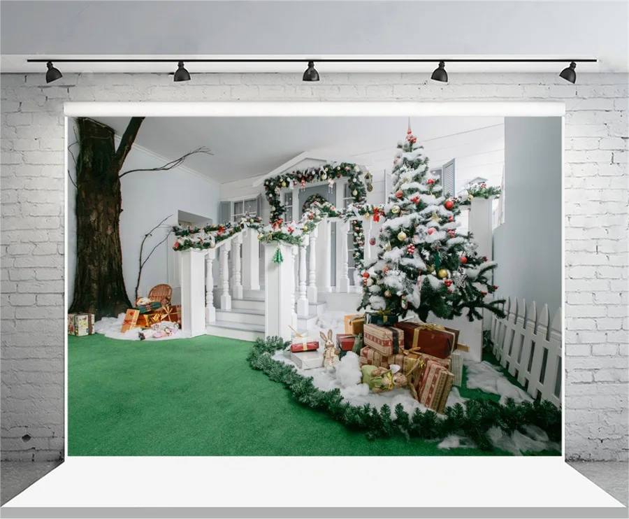 Laeacco Рождественская елка подарки пихта Гирлянда Декор крыльцо сцены фотографии