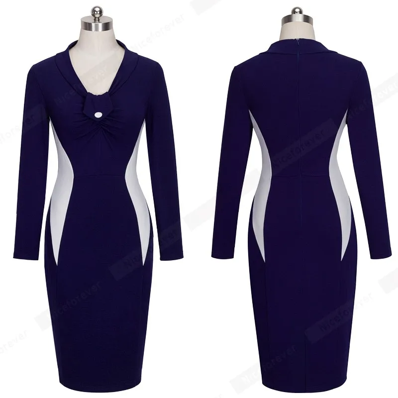 Женское контрастное платье-карандаш на пуговицах с длинным рукавом и