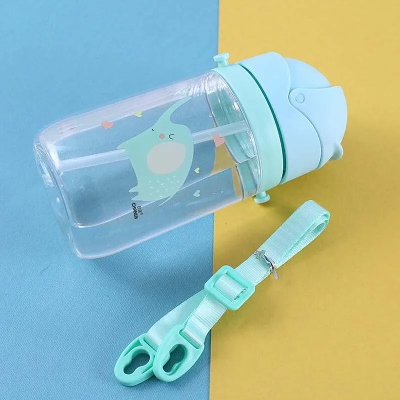 420ml Strap Blue 420 мл детская бутылка с соломинкой портативный для улицы Спортивный Путешествия Школы использование Милая бутылка для воды для детей напиток воды подарок на день рождения - Цвет: 420ml Strap Blue