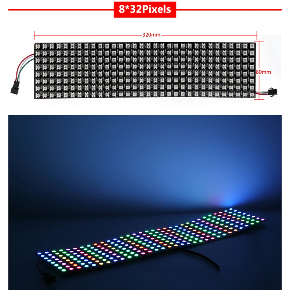 8x32 size WS2812B 5 Напряжение Панель экран 8*8/16*16/8*32 пикселей цифровой гибкий светодиодный программируемый индивидуально адресуемый полноцветный DC5V - Испускаемый цвет: 8x32 size