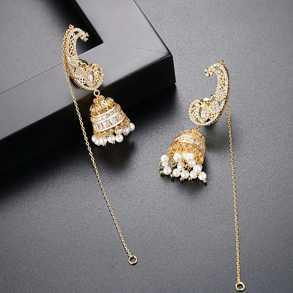 LosoDo женские серьги из Индии bahubali Jhumki искусственный жемчуг большой золотой циркон