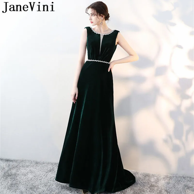 JaneVini Sexy Ladies Burgundy Bridesmaid Dresses Velvet Long Beaded Collar Prom Dress Backless Dark Green Wedding Guest | Свадьбы и