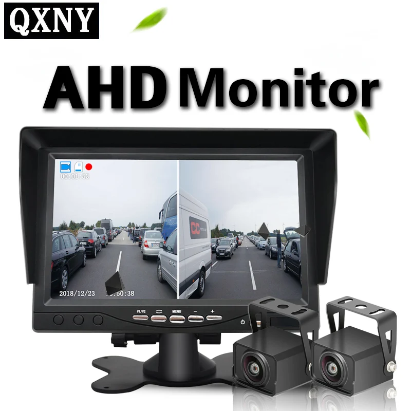 AHD Запись DVR 7 дюймов монитор с верхней тележки трейлер двойное изображение заднего вида камера Поддержка SD карты QXNY разрешение 1024*600