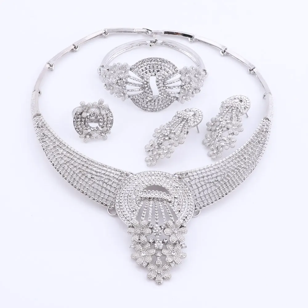 Модные Ювелирные наборы из золотого цветка и кристаллов в Дубае для женщин набор