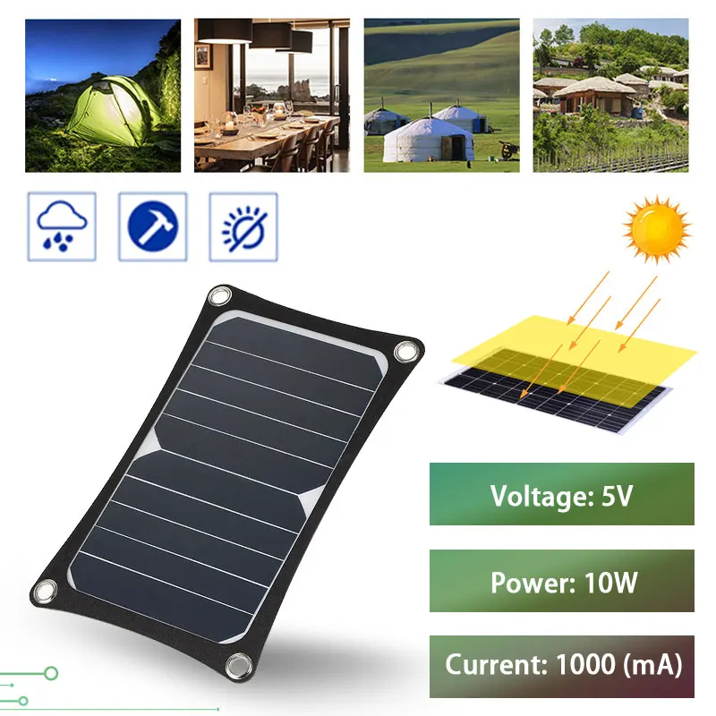 Sunpower 5 V 10 W солнечная панель 1000 mAh зарядное устройство на солнечных батареях 2A USB
