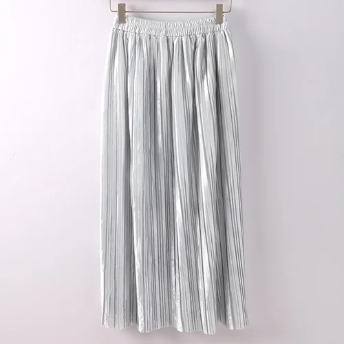 Light Gray Летние женские юбки, длинные для женщин, элегантные женские юбки с высокой талией, Женская плиссированная черная юбка цвета металлик, Женская юбка Faldas Mujer - Цвет: Light Gray