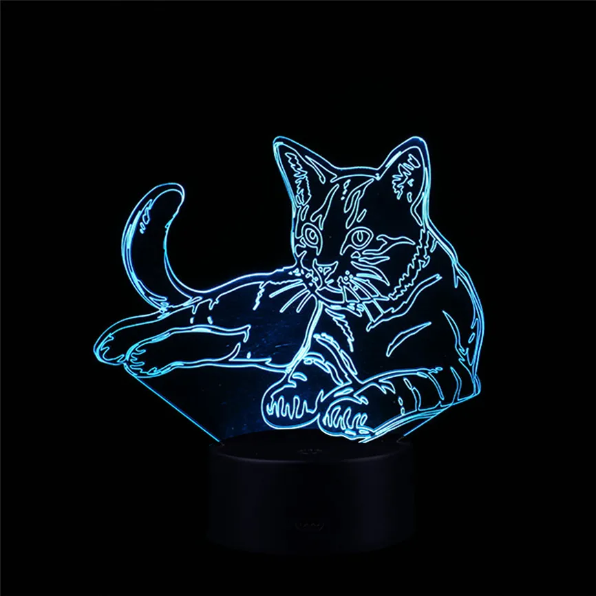 Кошка 3D ночник USB животное сменная лампа настроения светодиодный 7 цветов Иллюзия Настольная лампа с пультом дистанционного управления домашний декор игрушка подарок D#3