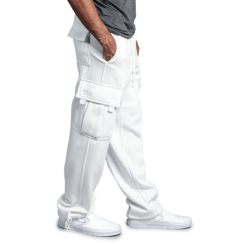 New Sweatpants Men'S Drawstring Elastic Waist Pants Solid Pocket Trousers Loose Straight Men Movement Joggers Casual |