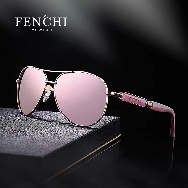 FENCHI розовые Солнцезащитные очки женские черные зеркальные модные