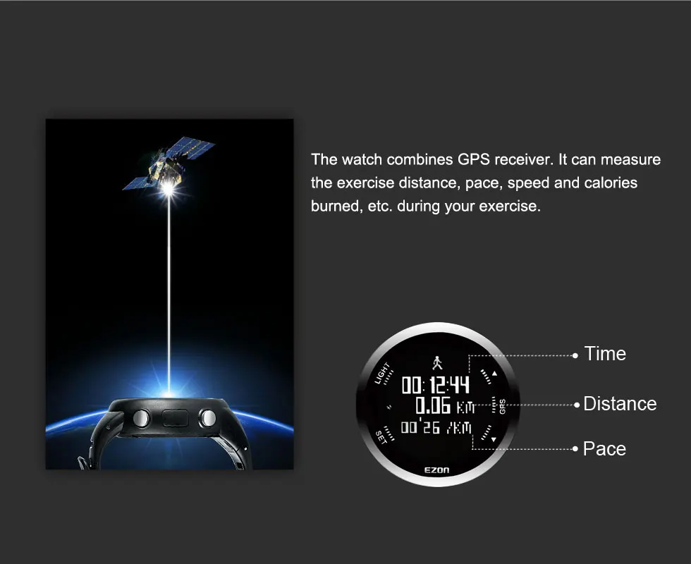 EZON gps работает счетчик калорий Профессиональный Фитнес Спорт Horloge 50 м водонепроницаемый Horloges для Mannen Zwart Rood Blauw T031