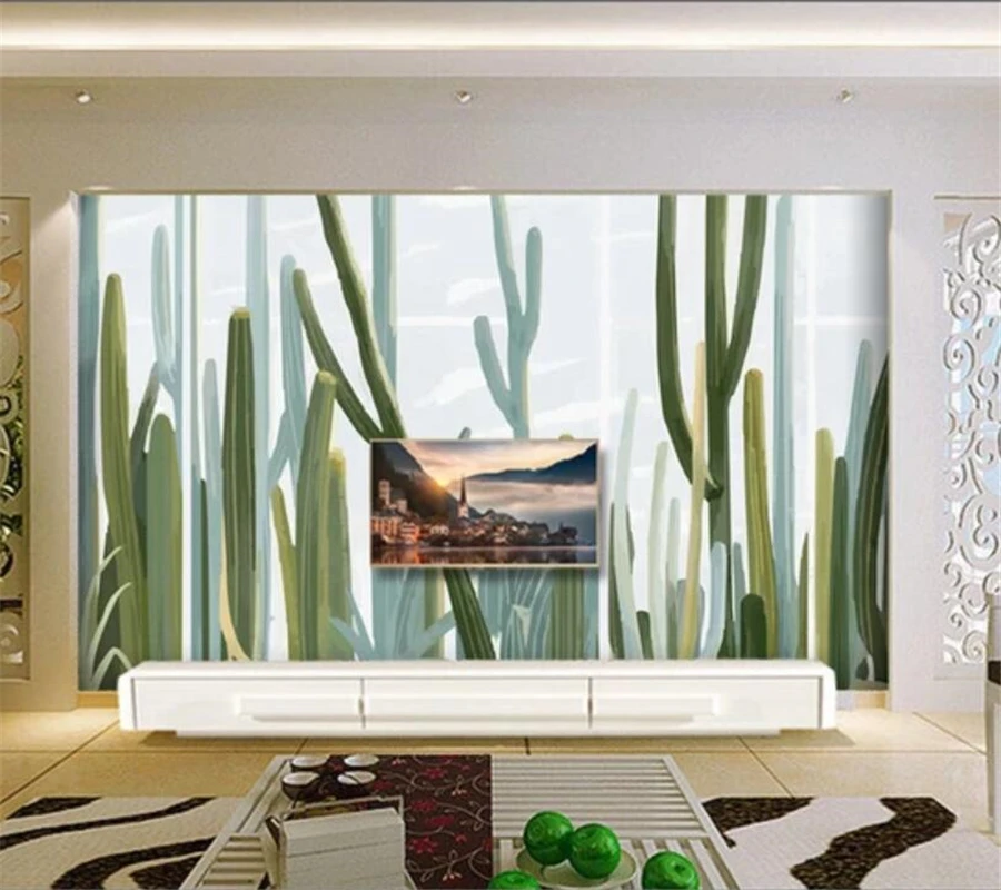 beibehang Custom wallpaper 3d hand-painted cactus Western European style TV background wall paper living room bedroom mural |