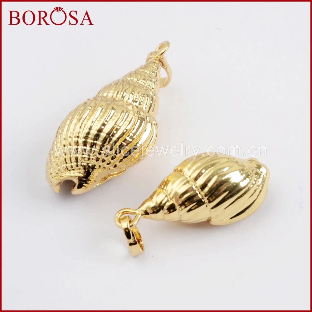 

BOROSA 10PCS Wholesale Full Gold Color Conch Shell Pendant Gems Natural Shell Pendants Beads for Necklace Druzy Jewelry G1577