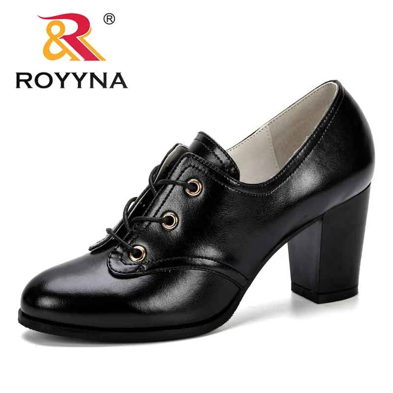 Туфли лодочки ROYYNA женские на высоком каблуке толстые из микрофибры круглый носок